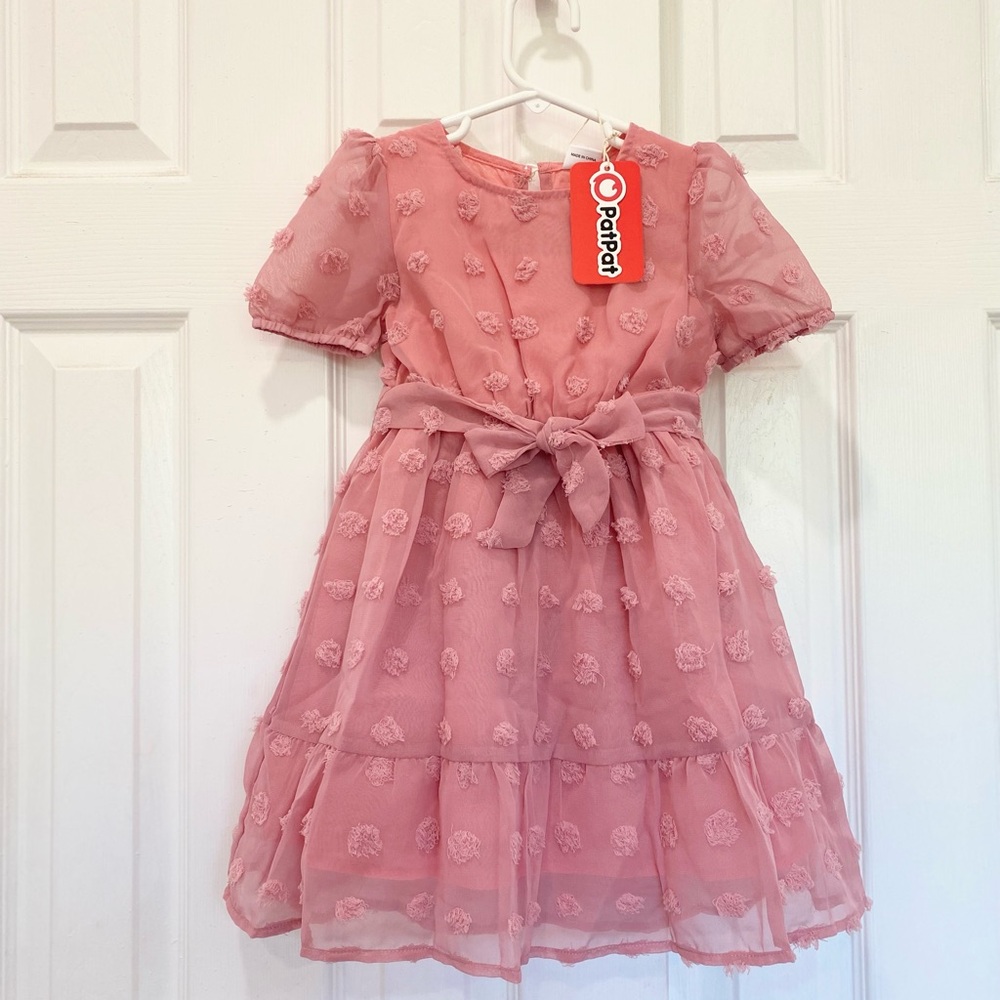 Girl Pink Swiss Dot Short-sleeve Dress